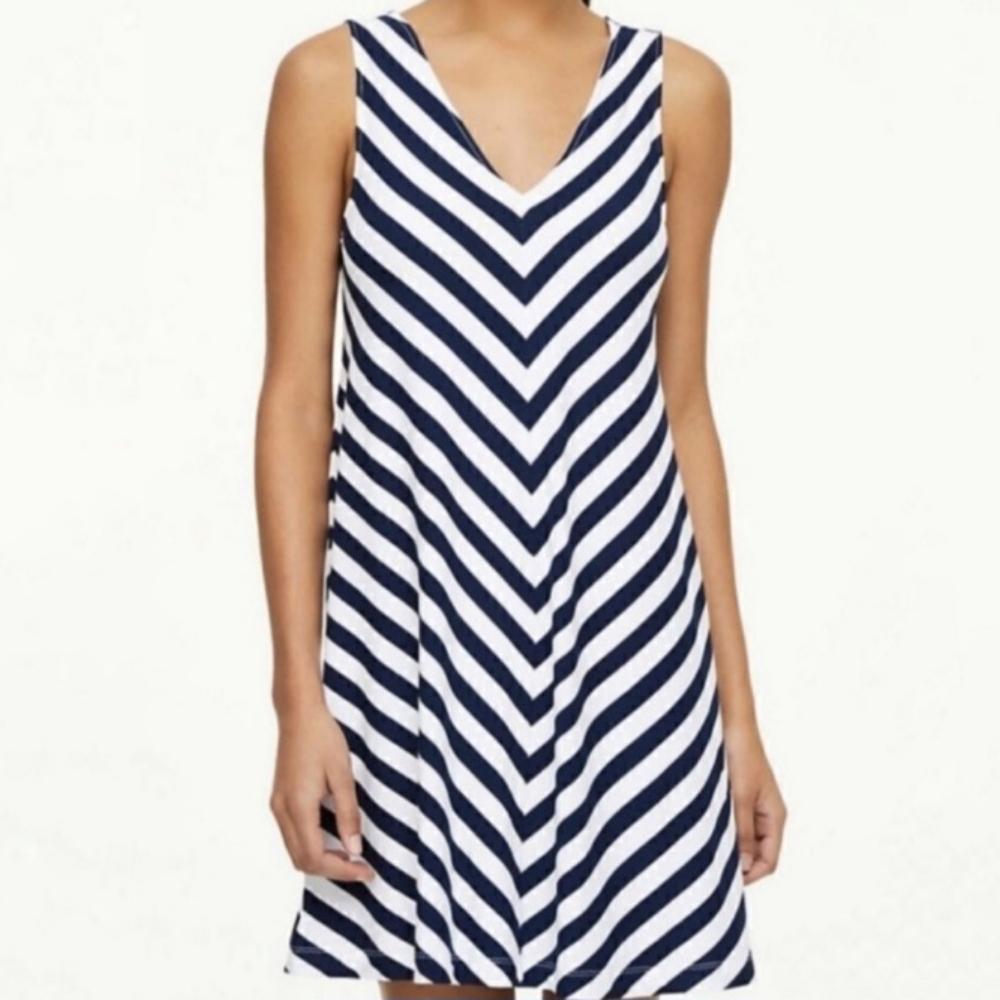 LOFT Navy and White Swing Dress